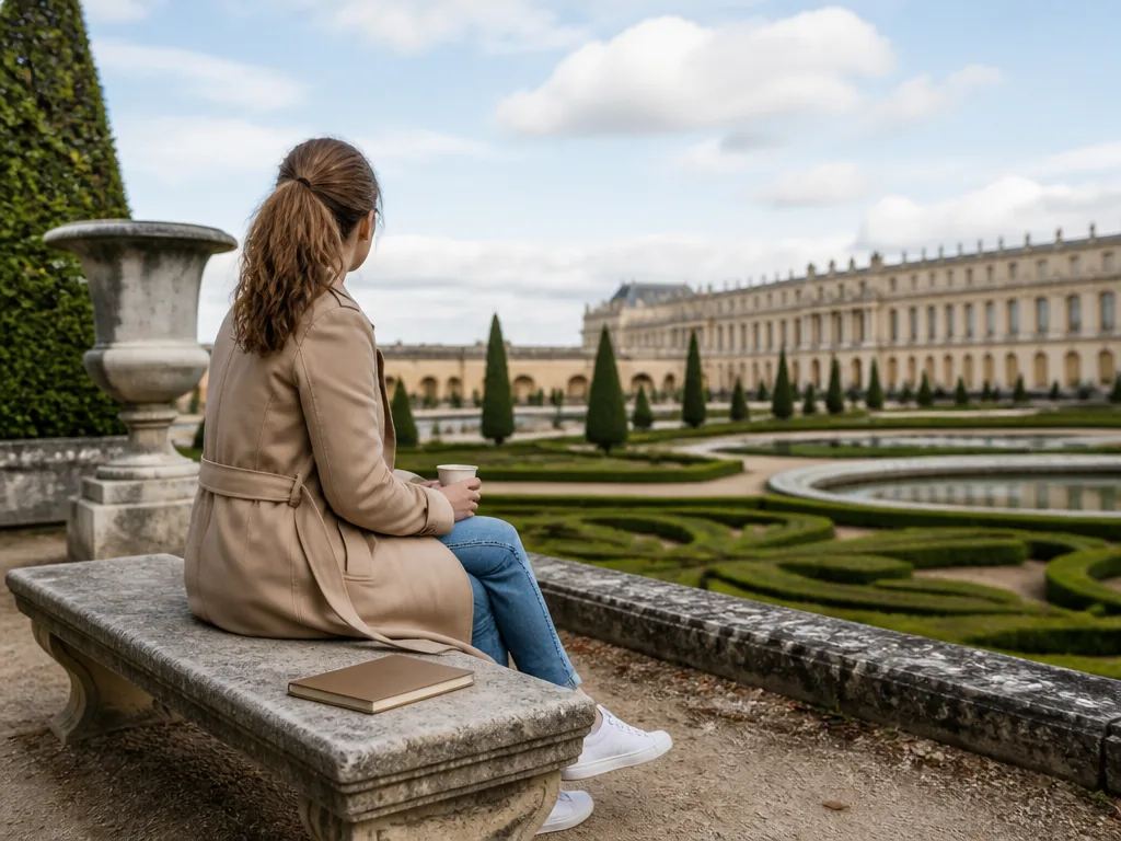 Façade et jardins du château de Versailles sous un ciel lumineux